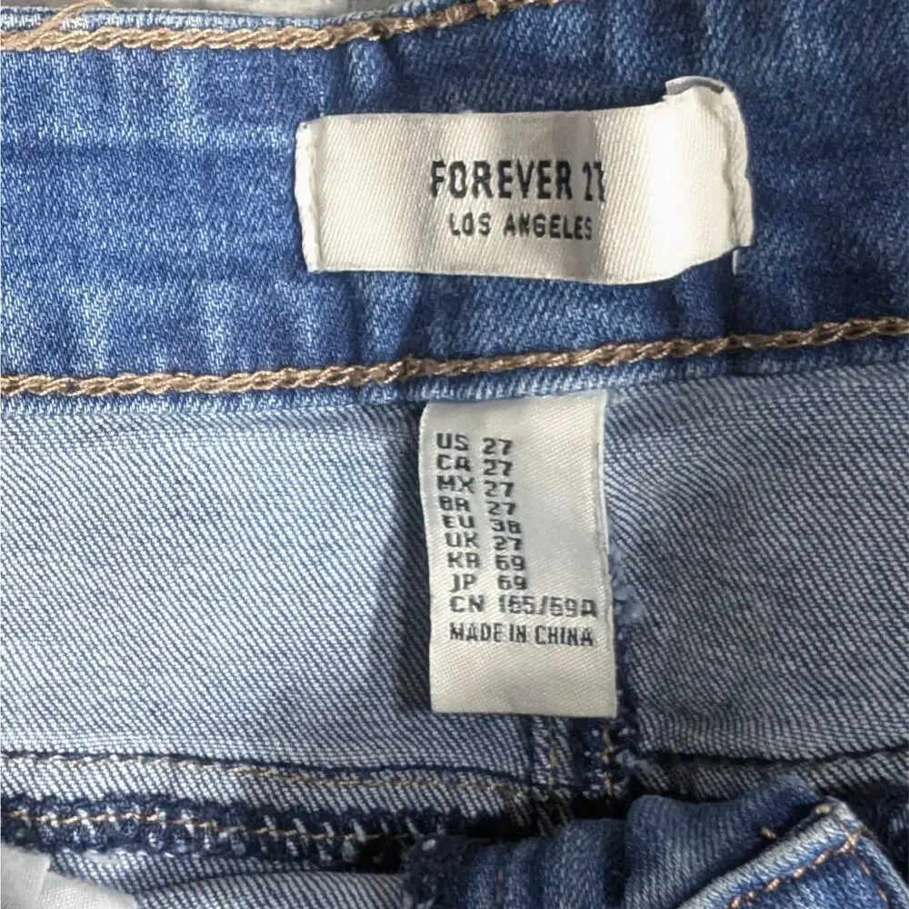 Forever 21 Denim Skirt Size 27 Distressed Micro Miniskirt Raw Hem Grunge Y2K